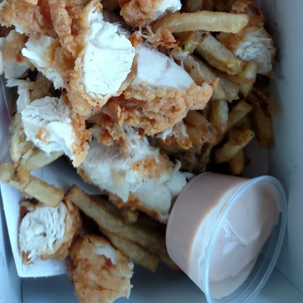 Breaded Chicken and Fries with Jerry Sauce on the Side